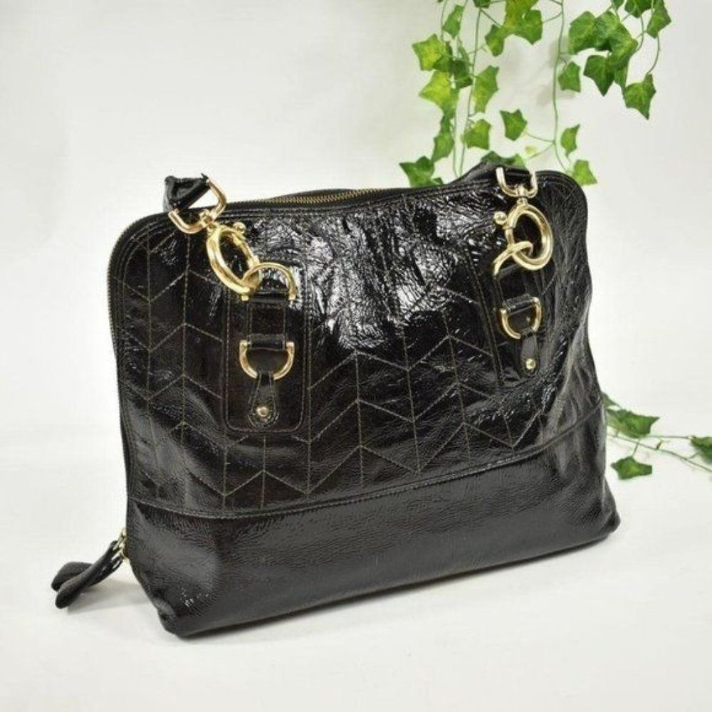 Goldenbleu black gold patent leather handbag purse